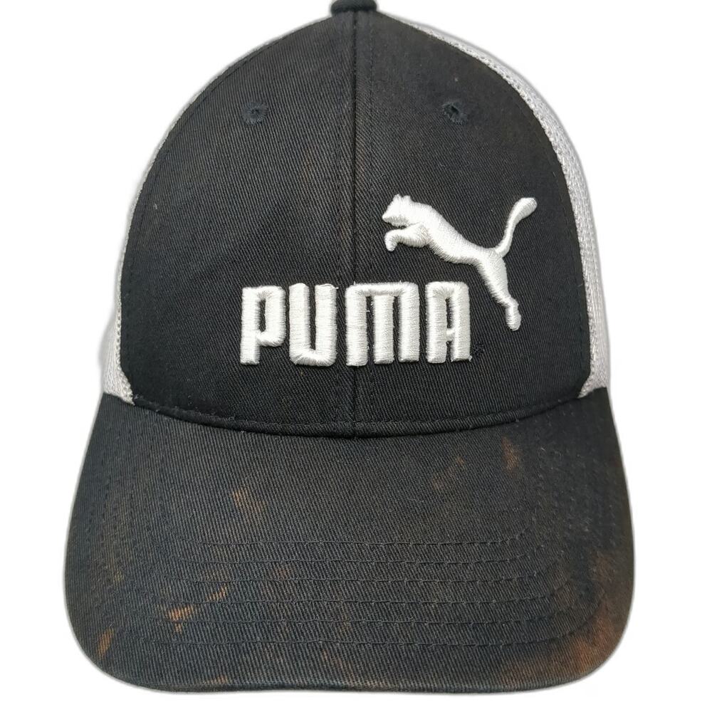 Puma Trucker Hat Black One Size Mesh Back Snapback Embroidered Logo Athletic